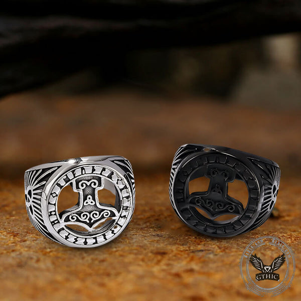 Thor's Hammer Celtic Knot Stainless Steel Viking Ring | Gthic.com