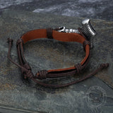 Thor’s Hammer Stainless steel leather viking bracelet 03 | Gthic.com