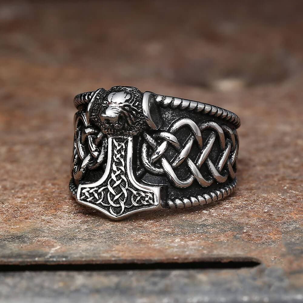 Thor's Hammer Stainless Steel Viking Ring03 silver | Gthic.com