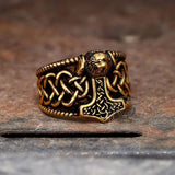 Thor's Hammer Stainless Steel Viking Ring02 gold | Gthic.com