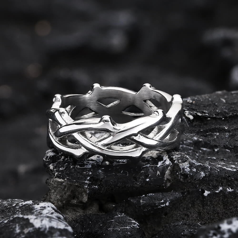 Thorn Vine Braided Stainless Steel Ring – GTHIC