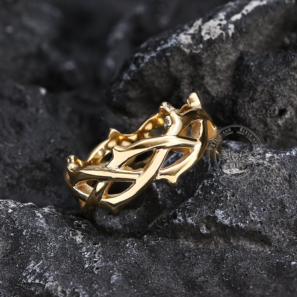 Thorn Vine Braided Stainless Steel Ring | Gthic.com