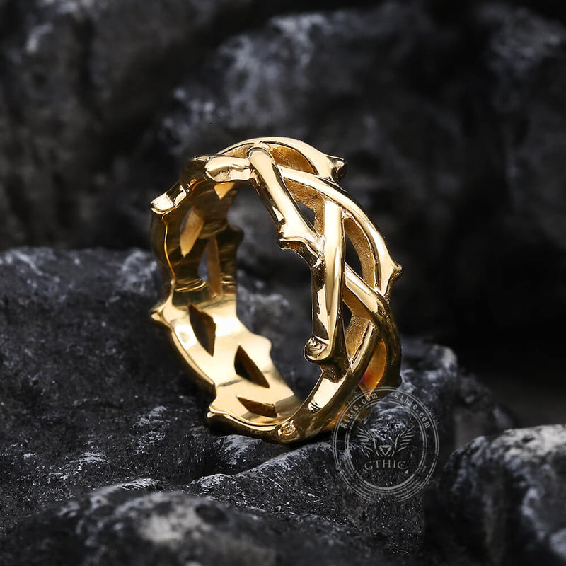 Thorn Vine Braided Stainless Steel Ring | Gthic.com