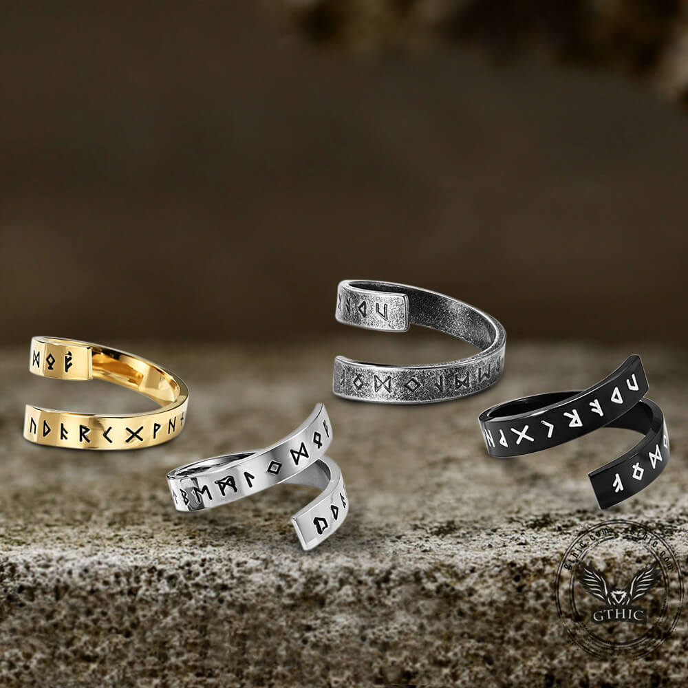 Threaded Runes Stainless Steel Ring