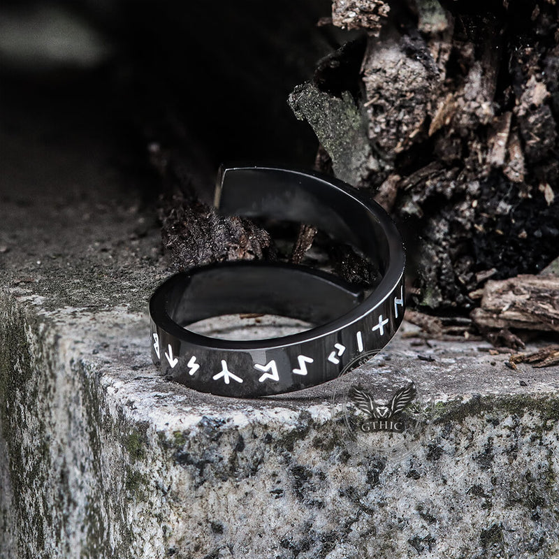 Threaded Runes Stainless Steel Ring
