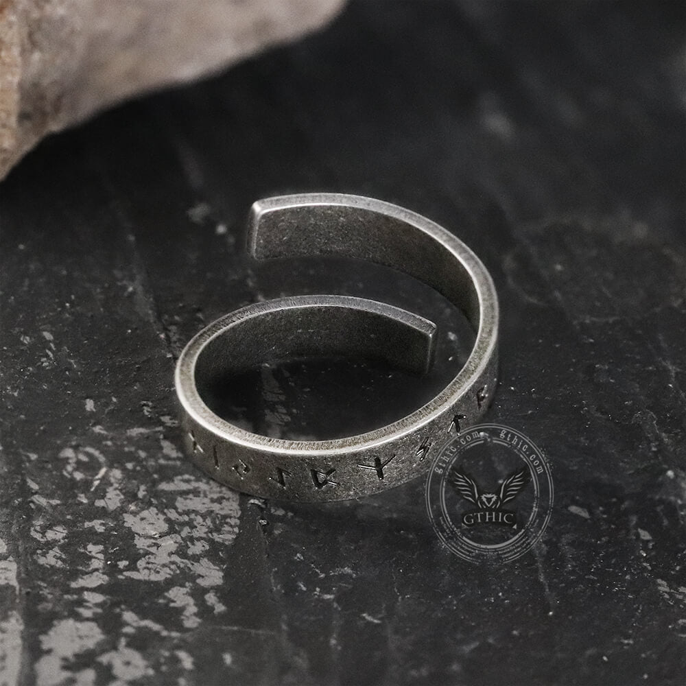 Threaded Runes Stainless Steel Ring