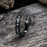 Threaded Runes Stainless Steel Ring 03 Black | Gthic.com