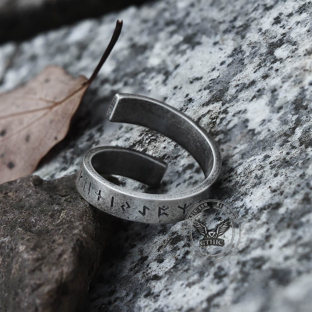 Threaded Runes Stainless Steel Ring