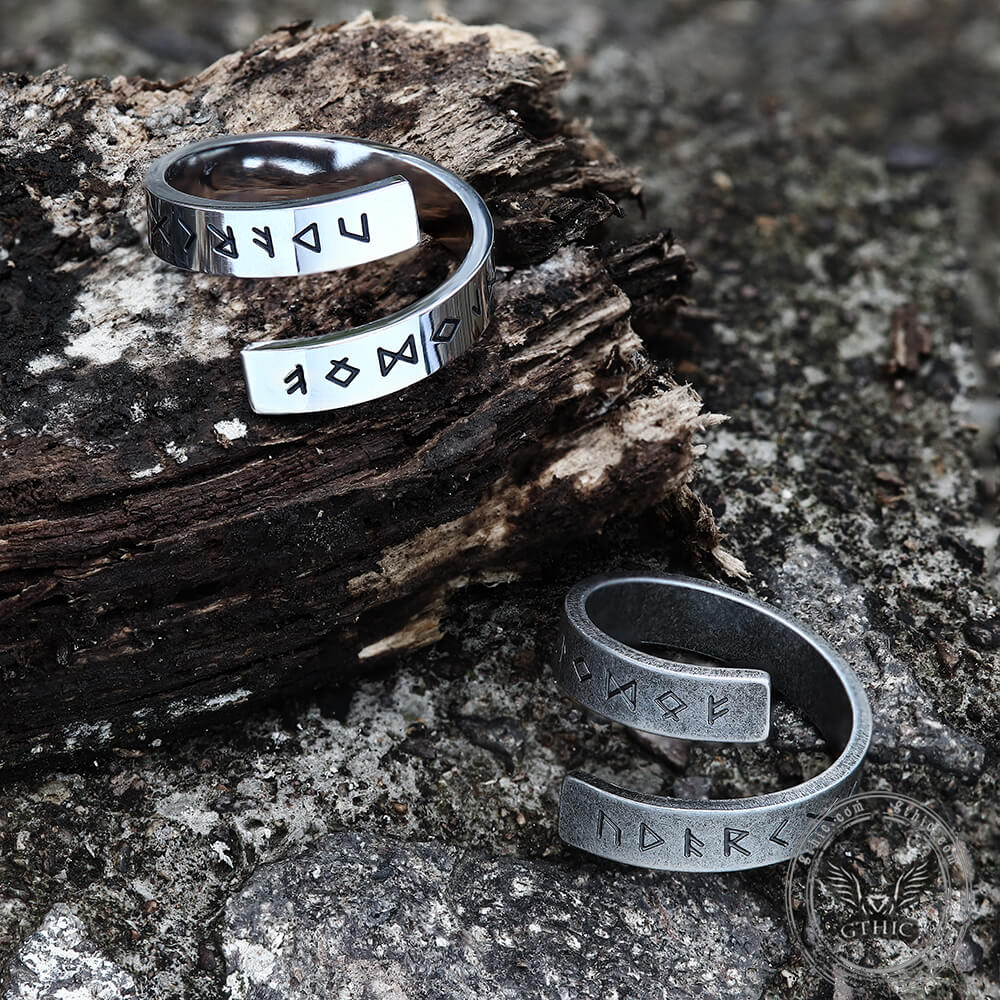 Threaded Runes Stainless Steel Ring