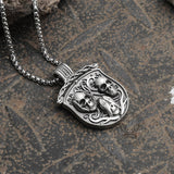 Three Senses Shield Pure Tin Skull Necklace05 | Gthic.com