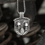 Three Senses Shield Pure Tin Skull Necklace03 | Gthic.com