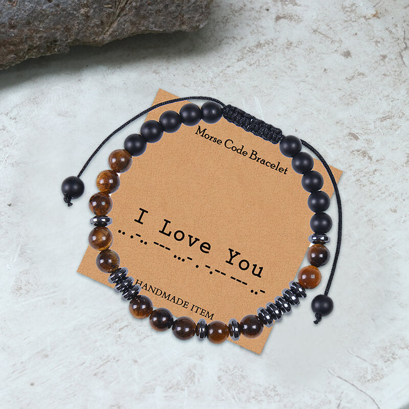 Stainless Steel Black Beads Morse Code I Love You Bracelet Jewelry For Men  Women | eBay
