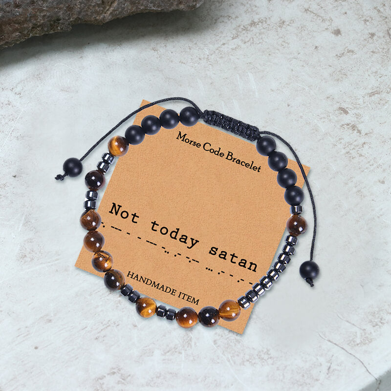 Tiger Eye Morse Code Braided Bracelet | Gthic.com