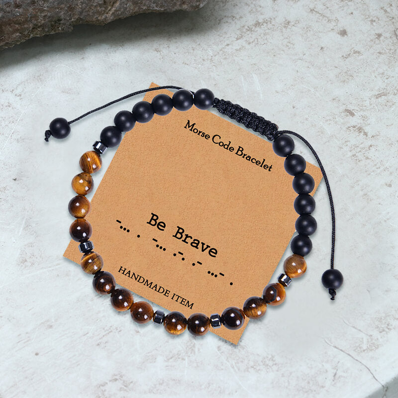 Tiger Eye Morse Code Braided Bracelet | Gthic.com