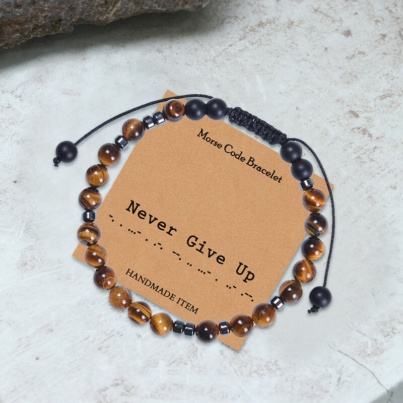 Tiger Eye Morse Code Braided Bracelet | Gthic.com