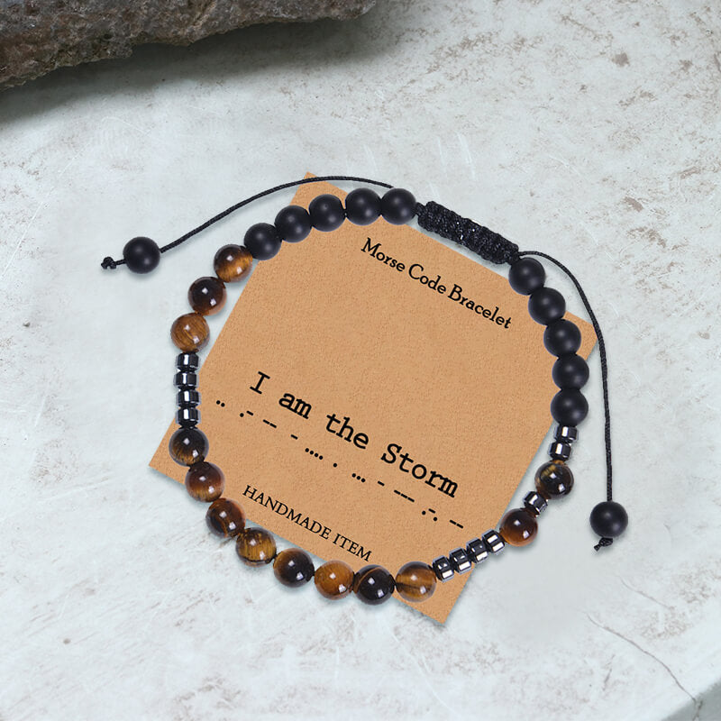Tiger Eye Morse Code Braided Bracelet | Gthic.com