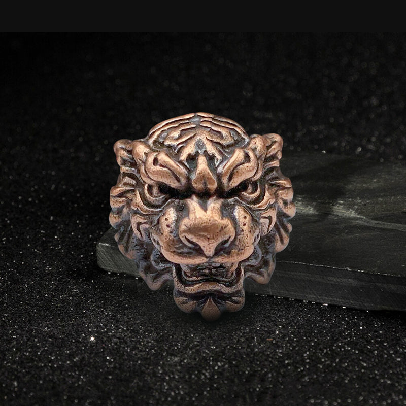Tiger Head Copper Animal Knife Bead 05 | Gthic.com
