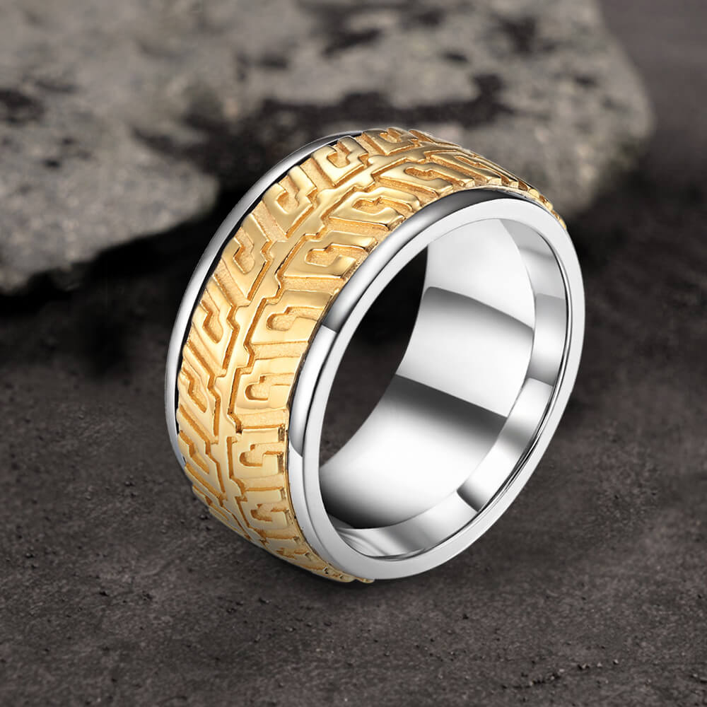 Tire Stainless Steel Biker Ring 02 Gold | Gthic.com