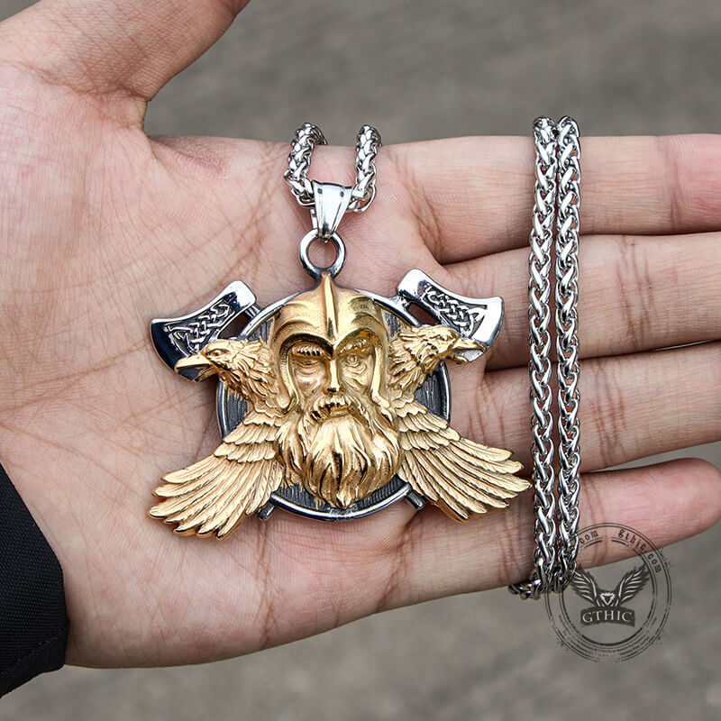 Pendentif Viking en acier inoxydable Tomahawk Odin Raven