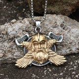 Colgante vikingo de acero inoxidable Tomahawk Odin Raven