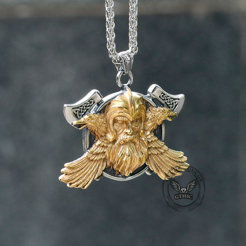 Tomahawk Odin Raven Stainless Steel Viking Pendant | Gthic.com