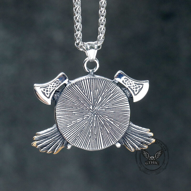 Tomahawk Odin Raven Stainless Steel Viking Pendant | Gthic.com