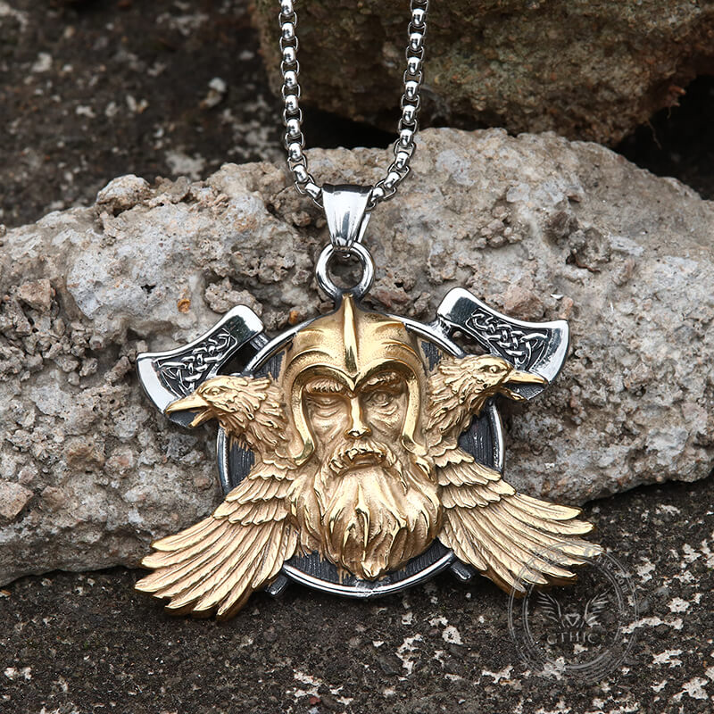 Tomahawk Odin Raven Stainless Steel Viking Pendant | Gthic.com