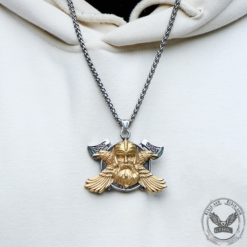 Pendentif Viking en acier inoxydable Tomahawk Odin Raven