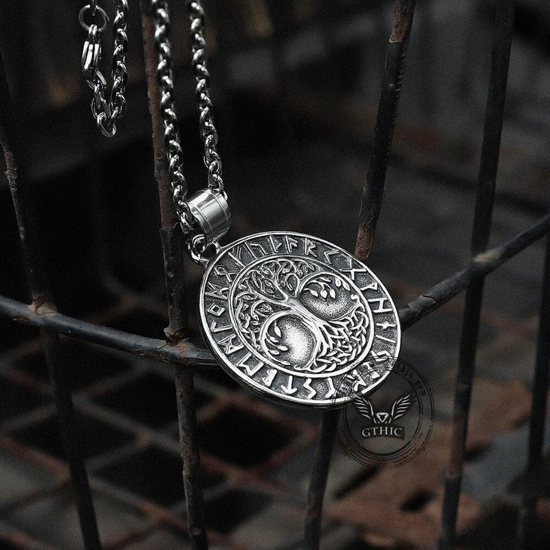 Tree of Life Runes Stainless Steel Viking Pendant | Gthic.com