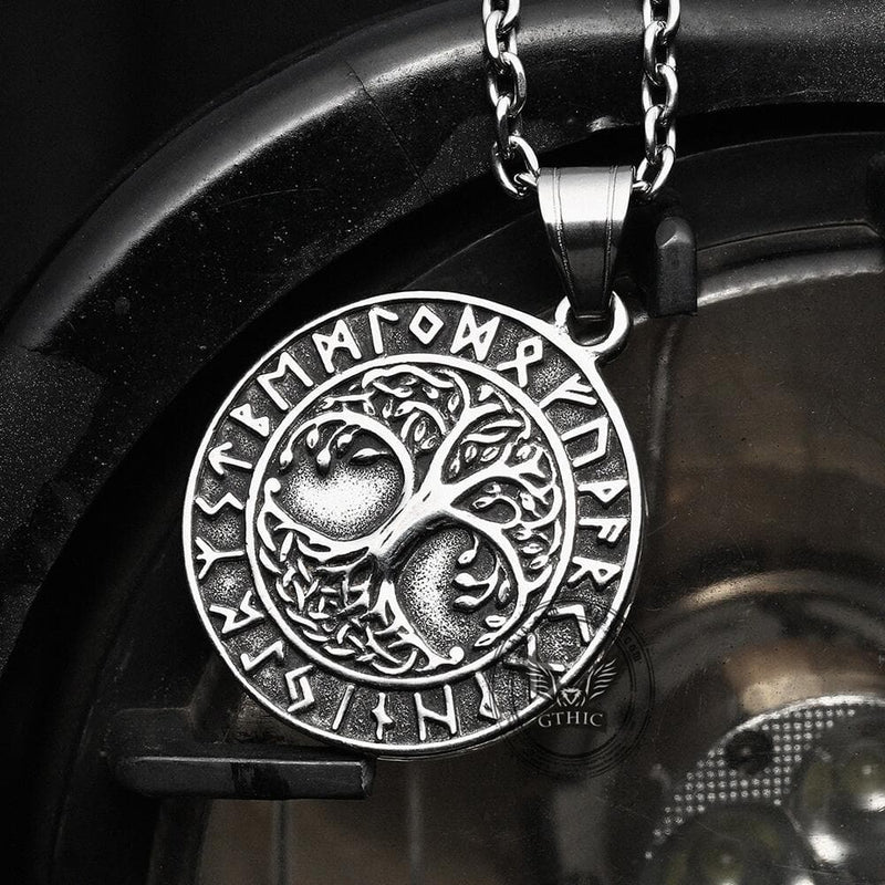 Tree of Life Runes Stainless Steel Viking Pendant | Gthic.com
