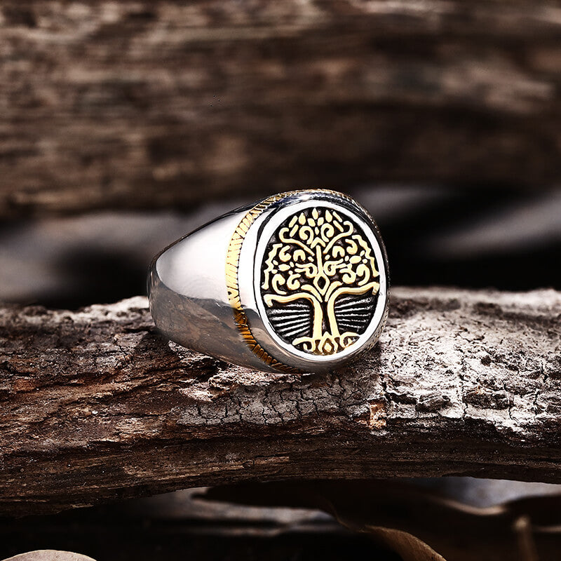 Tree of Life Signet Stainless Steel Viking Ring