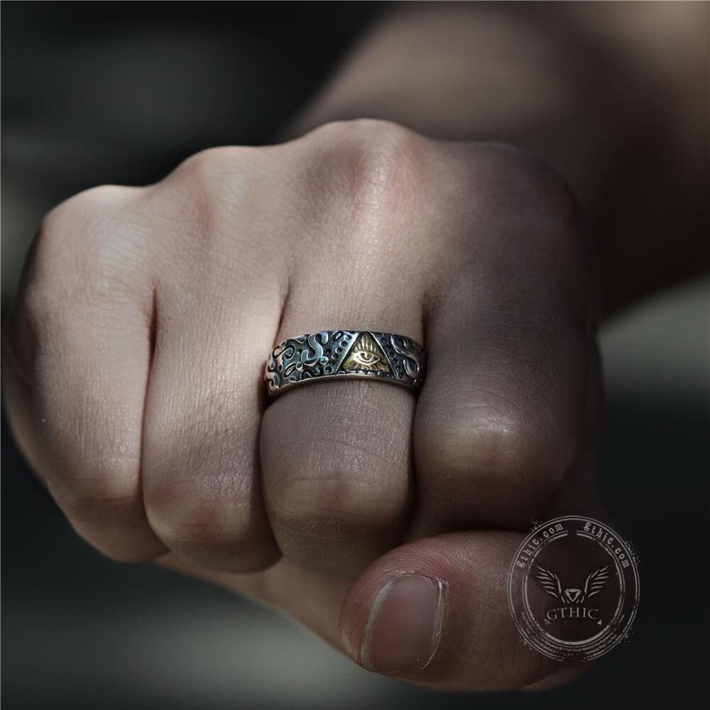 Triangle Eye of Providence Stainless Steel Masonic Ring 02 | Gthic.com