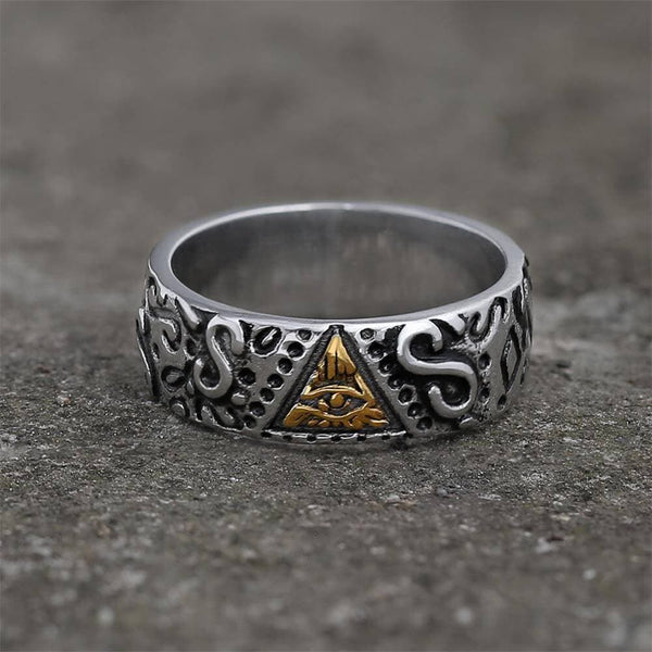 Triangle Eye of Providence Stainless Steel Masonic Ring 01 | Gthic.com