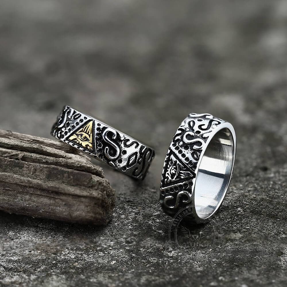 Triangle Eye of Providence Stainless Steel Masonic Ring 03 | Gthic.com