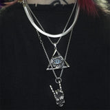 Triangular Evil Eye Skull Bones Stainless Steel Pendant | Gthic.com