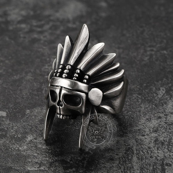 Tribal Chief Sterling Silver Skull Ring 02 | Gthic.com