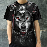 Tribal Wolf King Polyester Animal T-shirt