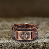 Triple Moon Tree Of Life Leather Viking Bracelet | Gthic.com