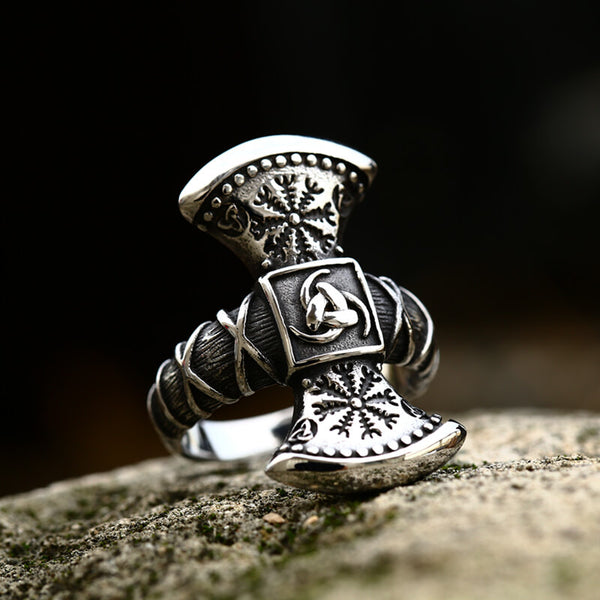 Triskele Helm of Awe Stainless Steel Viking Ring 01 | Gthic.com