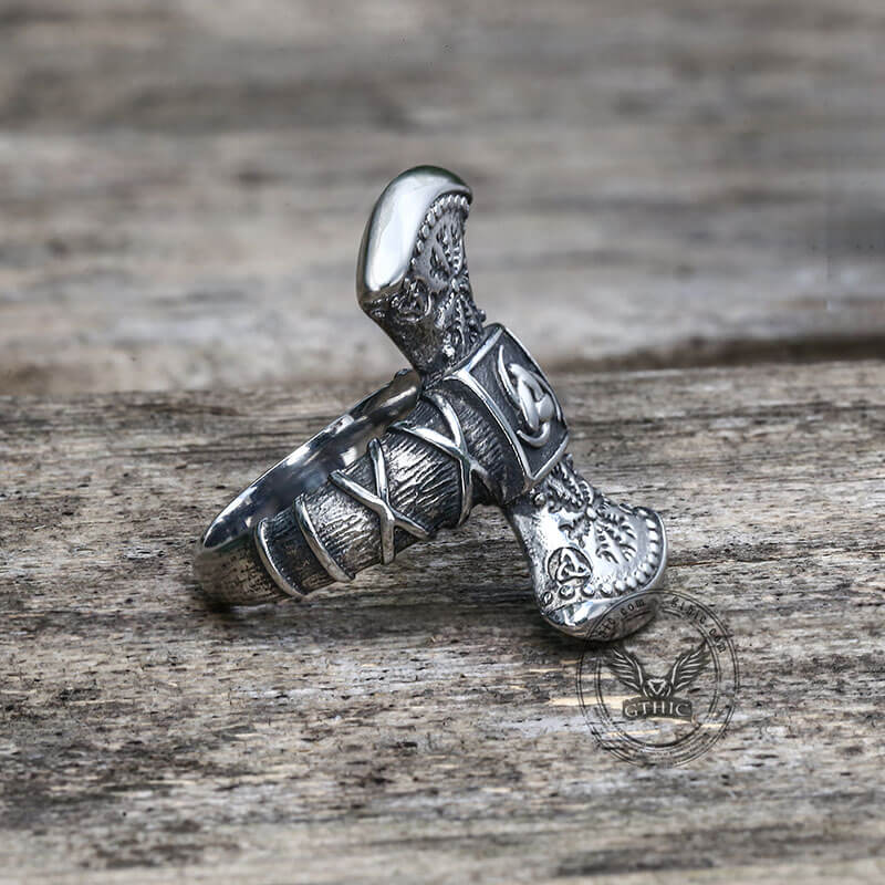 Triskele Helm of Awe Stainless Steel Viking Ring