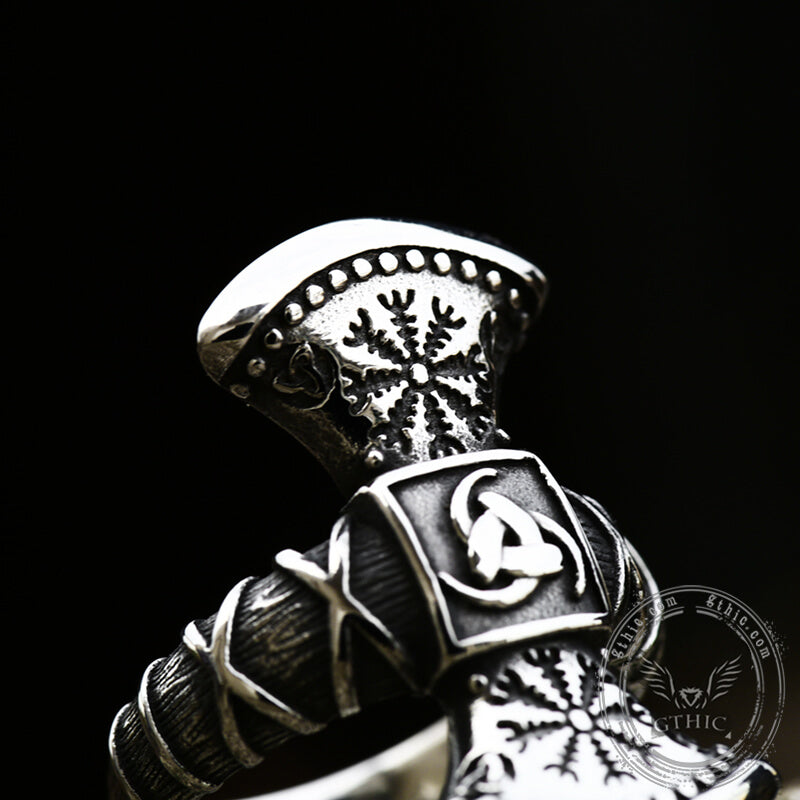 Triskele Helm of Awe Stainless Steel Viking Ring