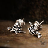 True Love Rose Skull Sterling Silver Earrings 02 | Gthic.com
