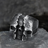 Two-Face Stainless Steel Skull Ring 01 | Gthic.com