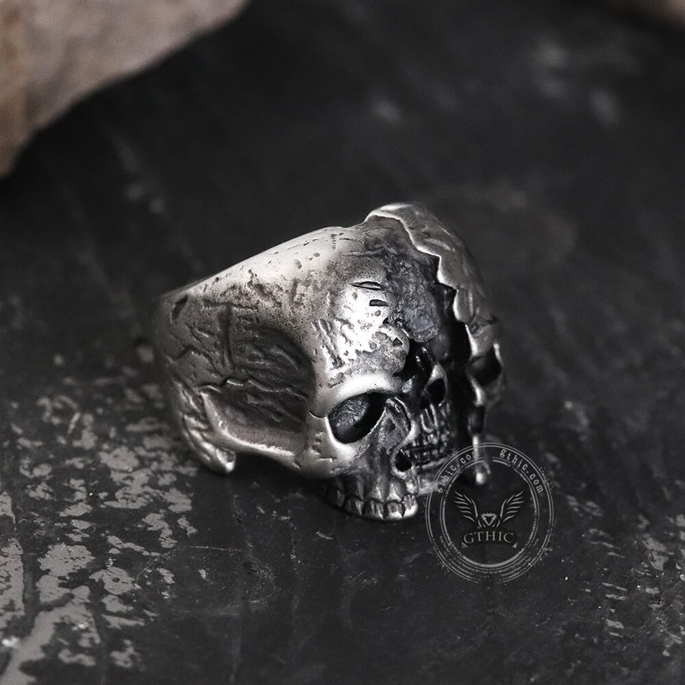 Ring mit Totenkopf aus Edelstahl mit zwei Gesichtern