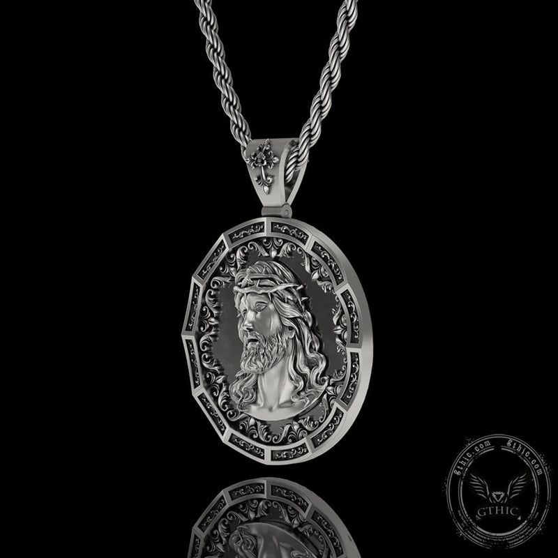 Two-sided Jesus Thorns Crown Sterling Silver Pendant 03 | Gthic.com