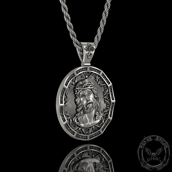 Two-sided Jesus Thorns Crown Sterling Silver Pendant 04 | Gthic.com