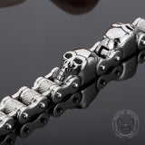Two Skulls Stainless Steel Biker Bracelet 05 | Gthic.com