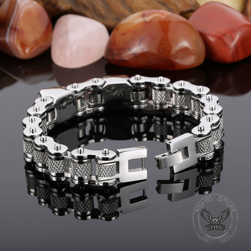 Two Skulls Stainless Steel Biker Bracelet 02 | Gthic.com
