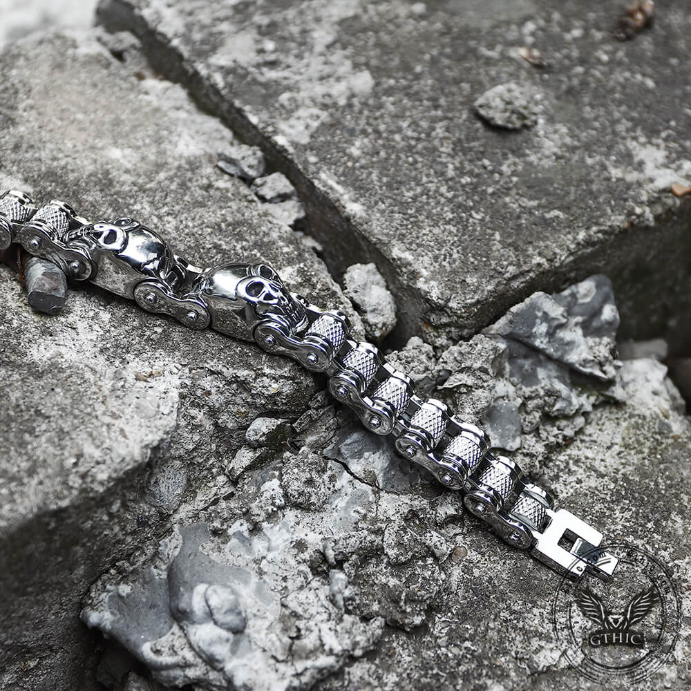 Bikerarmband van roestvrij staal met twee schedels