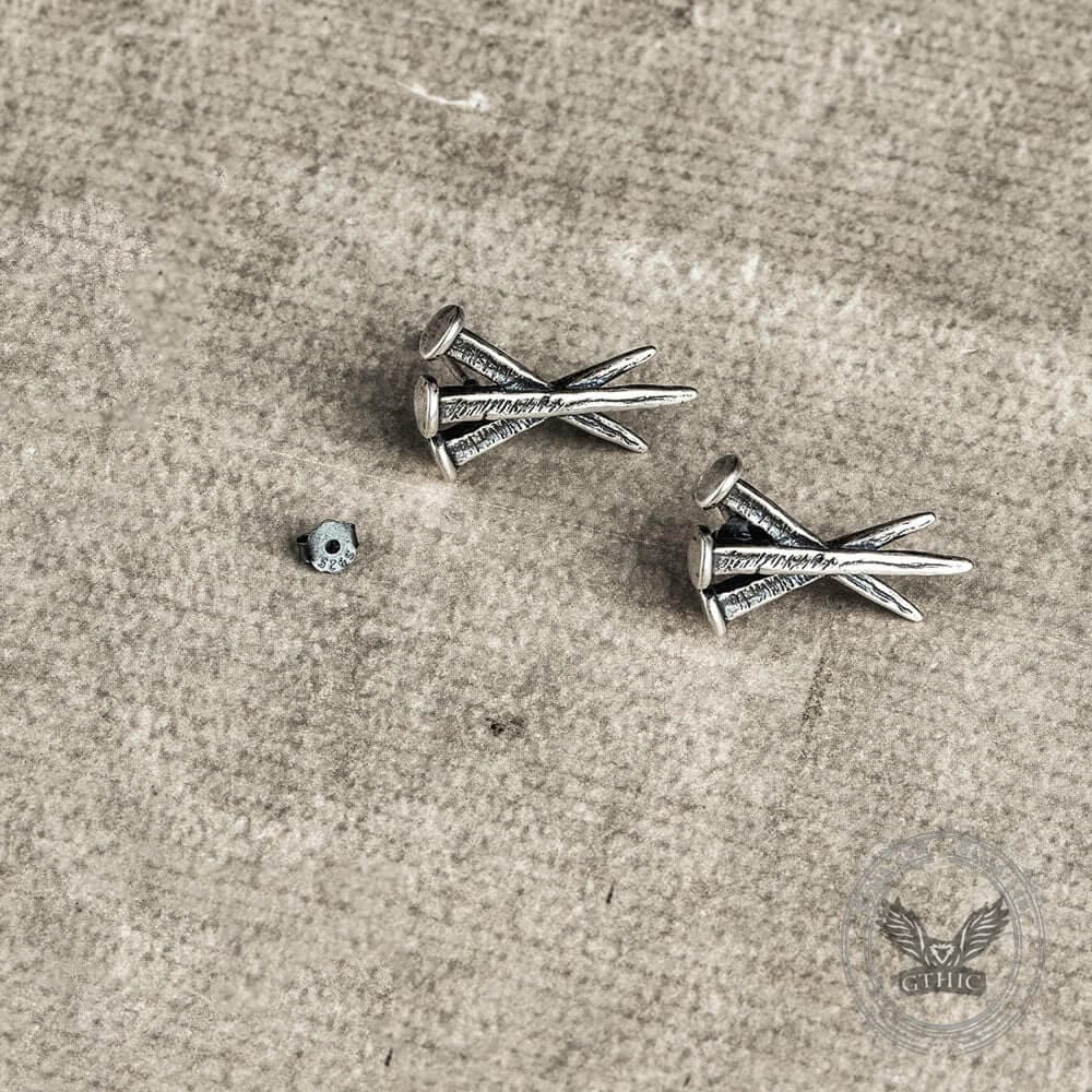 Unyielding Nails Sterling Silver Stud Earrings | Gthic.com